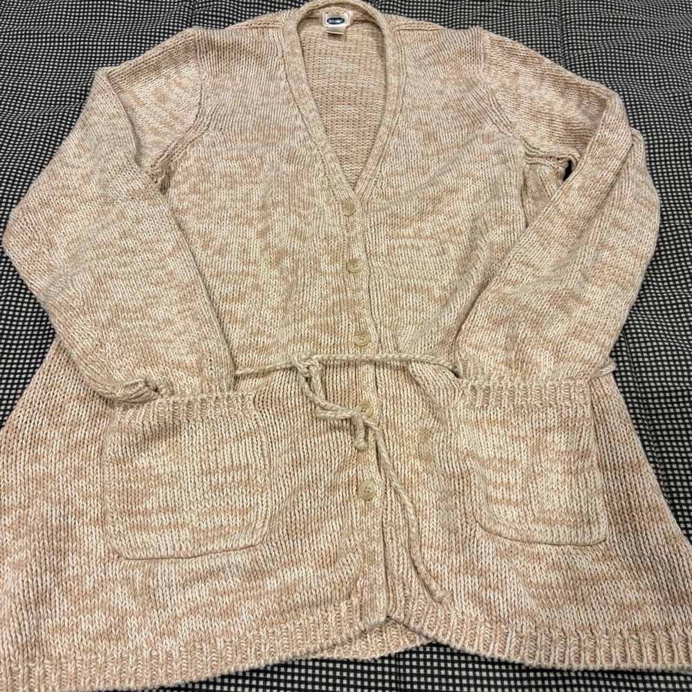 Old Navy Marled Beige Drawstring Knit Cardigan
